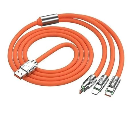 3 in 1 Fast Charging Data Cable, Portable Charger Cord with USB Type-C and USB Port for All Phones, Charger Type c Retractable USB Charging Cable for Home -120W (3 in 1 Cable-Orange)